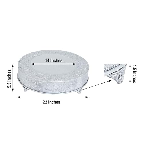 Efavormart 22” Silver Embossed Round Cake Plateau, Metal Cake Stand Cake Riser Wedding Birthday Party Dessert Display Plate Cake Pedestal #TOP4