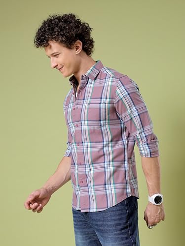 Image of The Indian Garage Co Men Slim Fit Checkered Full Sleeves Cutaway Collar Casual Shirt