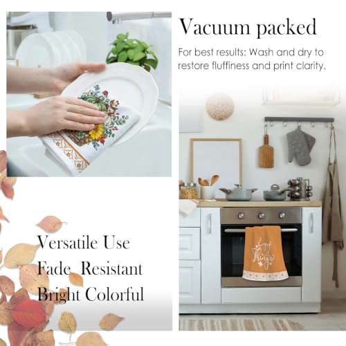 Image of Fall Pumpkin Cardinal Basket Kitchen Towels, Thanksgiving Dish Towels Set of 2, Autumn Sunflower Harvest 18 x 26 Inch Hand Towel Quick Drying Dishcloth Decor for Kitchen Bathroom Home