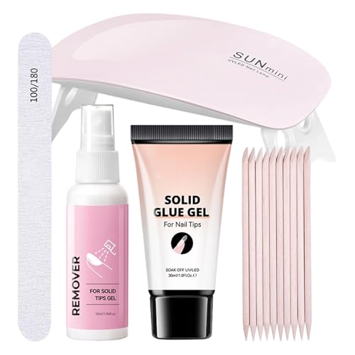 Acunny Colla E Solvente Per Unghie Finte | Kit Per Ricostruzione Unghie In Acrilico,Set Manicure Con Lampada UV Per Matrimonio Estate Casa Ragazze Festa Viaggio Salone