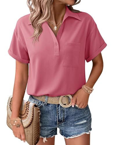 Gaharu Womne's Casual Button Shirts Summer Dressy Blouses Work Trendy Tops2