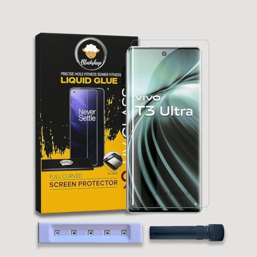 Image of BLACKSHEEP Premium HD+ UV Tempered Glass Screen Protector For Vivo T3 Ultra 5G (Pack of 1) Full Adhesive UV Curved Screen Protector Case Friendly HD Clarity with installation kit