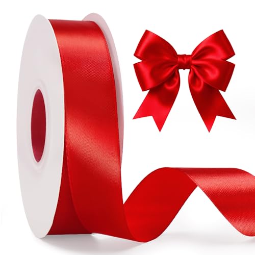 KINGLAKE Red Satin Ribbon - 1 Inch x 50 Yards Red Ribbon for Gift Wrapping Flower Bouquet Crafts Wreath Bows Leis Anniversary Wedding Birthday Graduation Mothers Day Christmas Valentines Day Decor