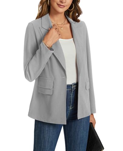 Image of MINTLIMIT Womens Long Sleeve Blazer Lightweight Notched Lapel Business Jacket Blazers Button Front Work Office Jackets with Pockets, Grey