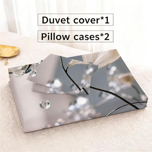 Parure de lit 160x200 fleur grise ensemble housse de couette microfibre AW6849