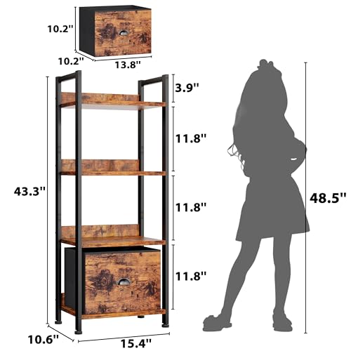 image for Furologee 4 Tier Bookshelf with Drawer, Tall Bookcase with Shelves, Na