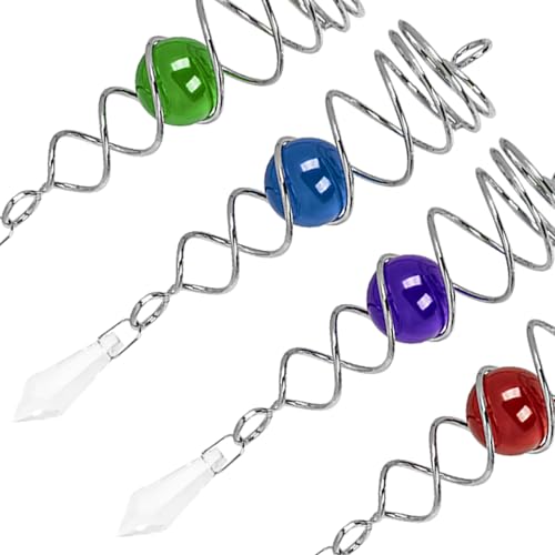 4PCS Gazing Ball Spiral Tail Wind Spinner Stabilizer,4.5 Inch Stainless Steel Glass Ball with Hanging Swivel Hook for Outdoor Garden Wind Spinner Catcher Decorations(Blue,Red,Green,Purple) (a)