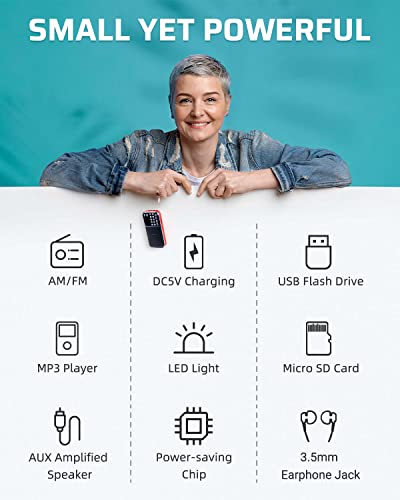 PRUNUS J-189 AM/FM/UKW Kleines Radio mit Bluetooth, Kofferradio mit Heavy Bass Lautsprechern, TF/USB/AUX-Player, Digital… - Image 4