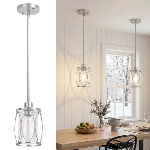 Image of Glass Pendant Lights Kitchen Island Brushed Nickel, 2 Pack
