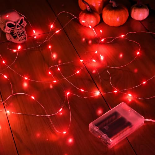 Image of Ollny 5m 50LED Red Fairy Lights Battery Operated,Copper Wire String Lights
