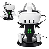 Lampelc VR Charging Stand for Meta/Oculus Quest 3, Quest 2 Headset, Controllers and VR Accessories, VR Headset Charging Dock with LED Lights, Type C Charging Port