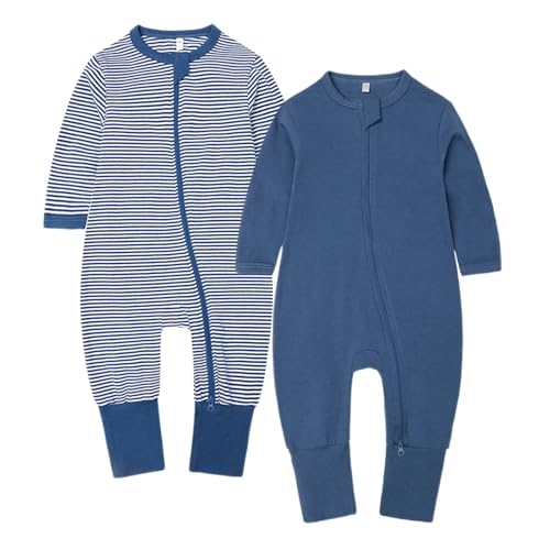 Image of BeiVSlley 2-Pack Baby Cotton Romper Long Sleeve Zipper Jumpsuit Solid Outfit 3-24M (Boy/Girl)