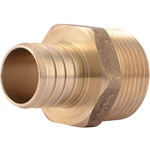 Image of SharkBite 1 Inch Crimp MNPT Male Adapter, Brass Plumbing Fitting, PEX Pipe, Copper, UC140LFA