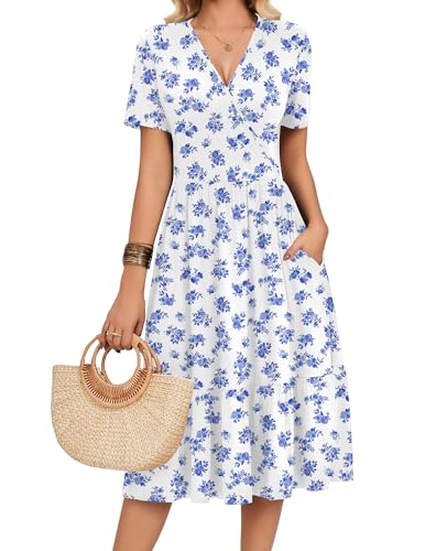 Zeagoo Casual Midi Flowy Dress for Women Floral Warp V