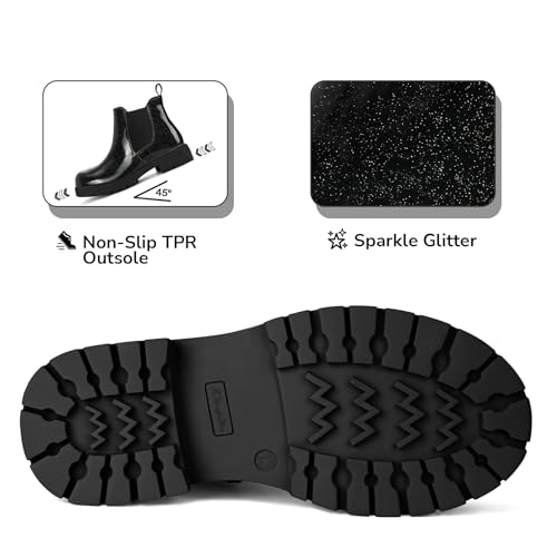 K KomForme Girls Glitter Ankle Boots Side Zipper Chelsea Booties Lug Sole (Toddler/Little Kids/Big Kids)4