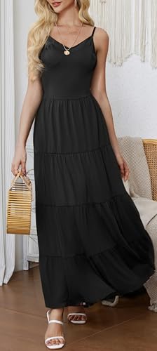 Image of Women's Summer Flowy Tiered Maxi Dress Elegant Spaghetti Strap with Ruffled Skirt Beach Vacations Parties