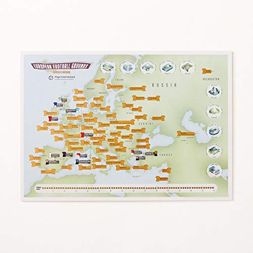 Póster para rascar con el mapa de los estadios del fútbol europeo: 59,4 cm (ancho) x 42 cm (alto)