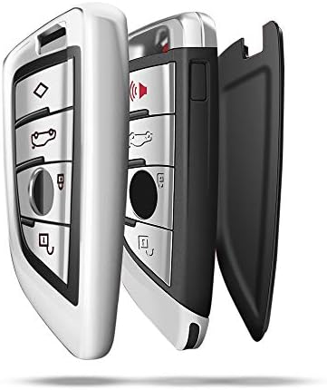 QBUC Car Key Cover for BMW Soft TPU Anti-dust Protection Key Full siege Case Blade Shape Shell Keyless Remote Control Smart Protector Cover for BMW X1 X3 X5 X6 and 2018 Series 1 2 5 7 (Sliver)