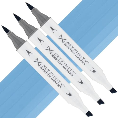Artfinity Sketch Markers - Set of 3 - Fresh Blue B7-4, Vibrant, Professional, Dye-Based Alcohol Markers for Artists, Drawing, Travel, & More