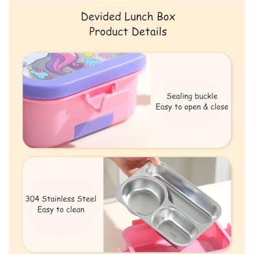 Image of Motka Kids 650 ML Lunch Box Set with Insulated Lunch Bag | 3 Compartments BPA Free Leakproof, Bento Snack Container for School, Travel & Picnic | Cute Cartoon Design for Boys & Girls (Blue)