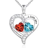 BlingGem Necklaces for Women Sterling Silver Personalized Heart Pendant Necklace with 2 Customized Birthstones 5A Cubic Zirconia I Love You Always and Forever Gift for Women Mom Wife