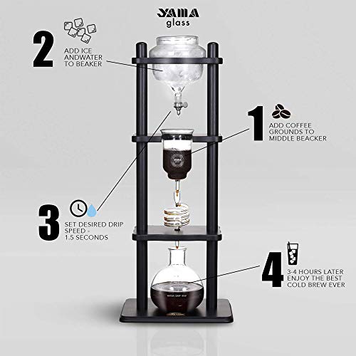 Yama Glass Cold Brew Maker I Ice Coffee Machine With Slow Drip Technology I Makes 6-8 Cups (32Oz), Large Capacity Cold Brew Coffee Tower, Black #TOP6
