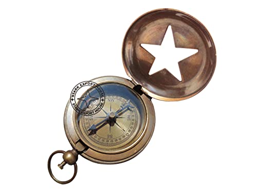 Brújula de bolsillo con botón y reloj de sol de latón antiguo 2 pulgadas miniatura 3
