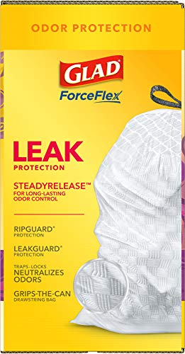 Glad Protection Series ForceFlex Tall Kitchen Drawstring Trash Bags – 13 Gallon White Trash Bag, Gain Moonlight Breeze Scent with Febreze Freshness – (Package May Vary) 110 Count