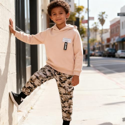 Image of Boys 2 Piece Outfits Long Sleeve Hooded Sweatshirt Top Camouflage Sweatpants Fall Winter Clothing Set 5-10T