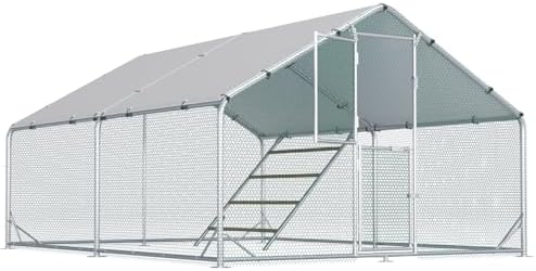Large Chicken Coop,Metal Chicken Run for Yard with Feeding Door,Walk-in Chicken Pen for 10-20 Chickens,Outdoor Poultry Cage with Anti-UV Cover,Duck Rabbit House