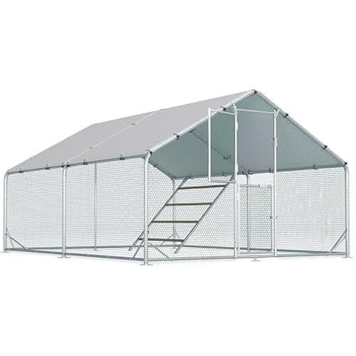 Large Chicken Coop,Metal Chicken Run for Yard with Feeding Door