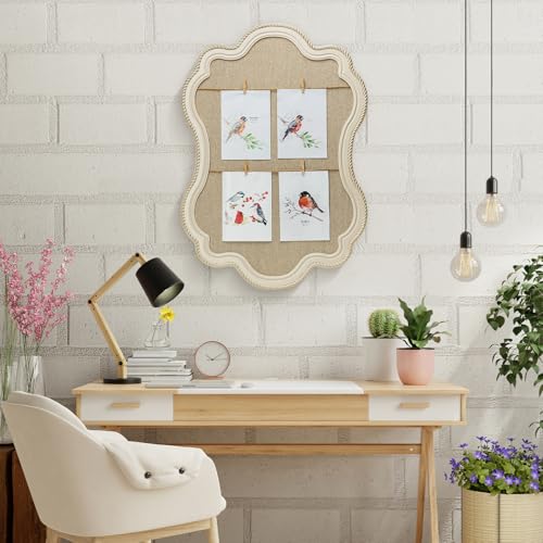 ibalux Linen Picture Board, Solid Wood Beige Wavy Border Collage Frame, 18.5"x26.6", Display Multi-Size Photos with Clips & Jute Rope, Home Kitchen Office Decorative Hanging or Wall Organizer by ibalux - Used condition - Image 7