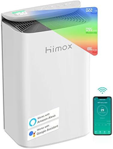HIMOX 2023NEW HEPA 14 Air Purifier for Allergies Home Large Room 1560 Sqft, Smart WiFi PM2.5 Air Quality Monitor, Washable Filter Captures 99.99% of Particles, Smoke, Dust,Pet Dander .Powerful Motor