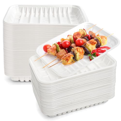 WRINGKIT 300 Pack White Plastic Meat Tray, 8 Inch, Heavy-Duty