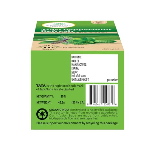 Image of ORGANIC INDIA Tulsi Peppermint Refresh 25 Tea Bags || Stress Relieving & Rejuvenating || Feeling Refreshed || Tulsi Tea - 25 Tea Bags