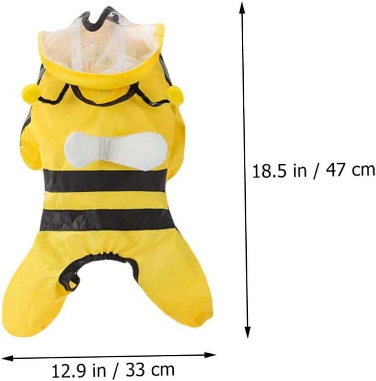 Bee Shaped Dog Raincoat Hooded Puppy Rain Poncho Jacket Waterproof Four-Legged Pet Rain Gear for Small to Medium Dogs