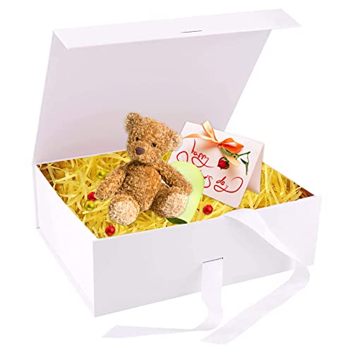 Mecctuck Geschenkbox 21x17x7cm - Faltbare Geschenkverpackung mit Magnetverschluss, Geschenkkarton mit Schleife und Deckel für Geburtstag Hochzeit Weihnachten