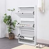 Shoe Cabinet for Entryway,White Narrow Shoe Storage Cabinet, Modern Shoe Rack Tipping Bucket Shoe Organizer for Livingroom Bedroom Entryway, Easy to Install White 19.69”(L) x 6.69”(D) x 43.31”(H)