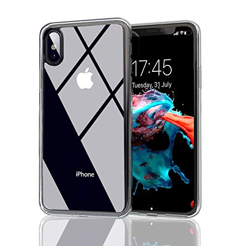 Nicexxxx Anti-Scratch 9H Tempered Glass Back and Soft TPU Bumper Drop Protection, Wireless Charging Compatible with iPhone X/iPhone Xs