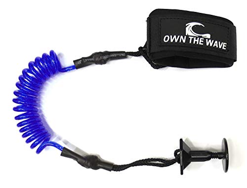 Own the Wave Bodyboard Premium Coiled Leash 4' SUP - Double Stainless Steel Swivel Ankle Strap - Ultramarine Blue