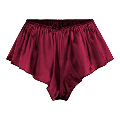 Satini Women's Satin Fluted French Skirt Shorts Knickers Briefs Panties (Wine Red, L)