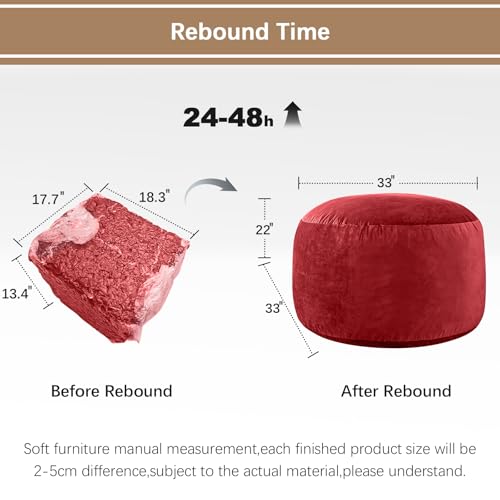 Image of Bean Bag Chairs for Adults - Memory Foam Furniture BeanBag Chair - Kids /Teens Sofa with Soft Micro Fiber Cover - Round Fluffy Couch for Living Room Bedroom College Dorm