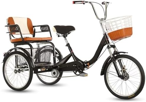 Adult Tricycle 20" Tricycle 2 Seat with Cargo Basket Comfortable Seat for Seniors - Traditional Design