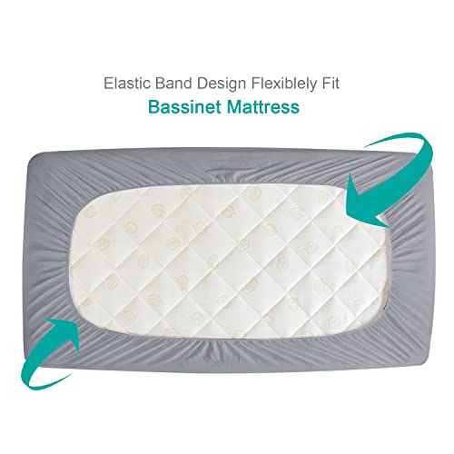 Image of Bassinet Mattress Pad Cover Fit for Hourglass /Oval Bassinet, 17'' x 33'' | Waterproof Quilted Mattress Protector Sheets, 2 Pack, Ultra Soft Breathable, White and Grey