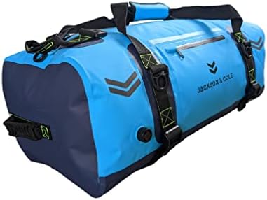 Jackson & Cole Aonyx 60 Waterproof Duffel Bag Backpack - Large Dry Bag 60L Holdall with Waterproof Zip, Removable Shoulder Straps, Welded Seams for Watersports, Motorcycling, Camping (Blue)
