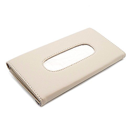 LOCEN Car Tissue Holder Visor Car Visor Tissue Holder Box Automotive Sun Visor Napkin Holder Leather Paper Pouch Case Clip for Car Vehicle Auto Beige - Thumbnail 2