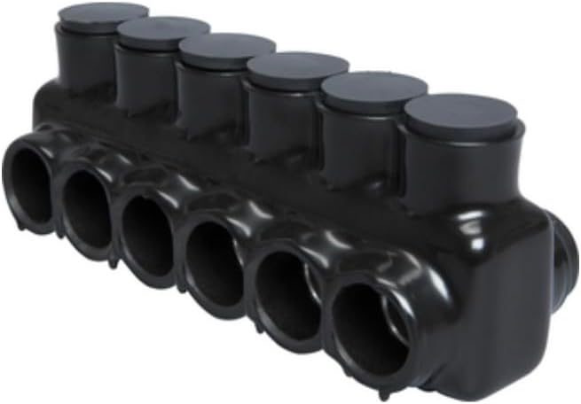 Black Insulated Wire Connector 6 Port 2/0AWG - 6AWG Dual Sided (3)