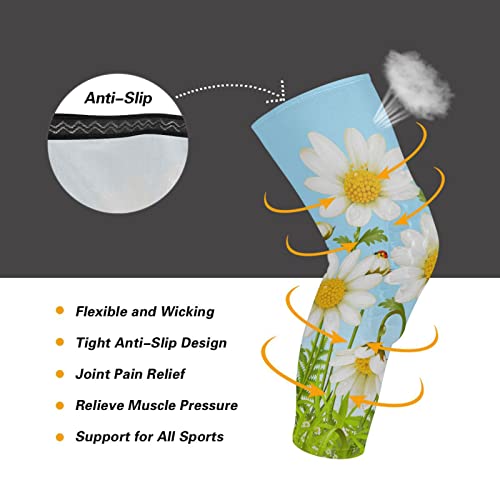 Zauya White Sunflower Knee Braces For Knee Pain Women & Men,2 Pack Knee Brace For Knee Pain Set, Knee Brace Compression Sleeve For Running,Sports H140699 #TOP2