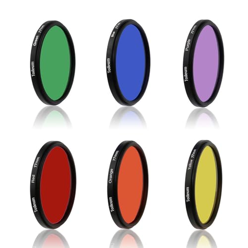 Toileum Juego de 6 filtros redondos de lente a todo color de 77 mm, filtro de lente de color rojo, naranja, amarillo, verde, azul, morado, juego de 6 filtros + 1 paño de limpieza de lentes + 3