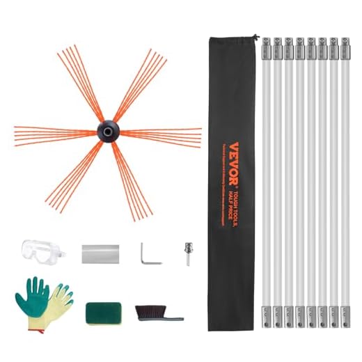 VEVOR Kit de Deshollinador de Chimeneas 8 m Cepillo de Limpieza de 360° con 8 Varillas Flexibles Nailon Accesorios para Conductos de Chimeneas Uso Doméstico Adecuado para la Mayoría de los Conductos